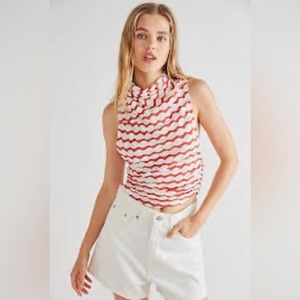 Free People Shirt Womens Medium Cropped Tank Wavy Stripes Racerback Cowl Neck